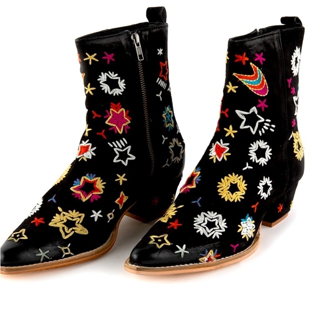 Free People Bowers Colorful Embroidered Sz 8 EU 28 Bootie (Women) Black Leather